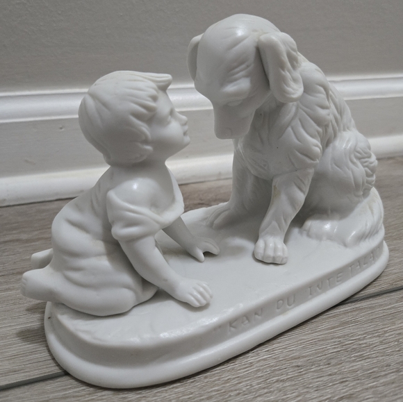 Beautiful Antique Bisque Dog Child Swedish Figure "Kan Du Inte Tala" Display - Picture 3 of 8